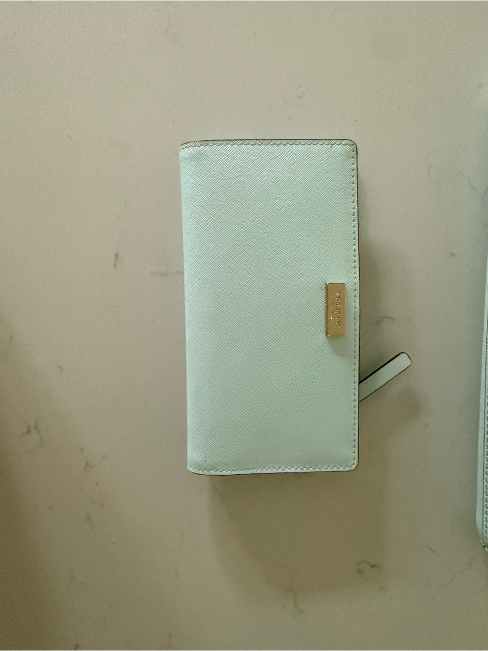 kate spade Mint Green Saffiano Leather Long Zip Wallet with Gold Plaque